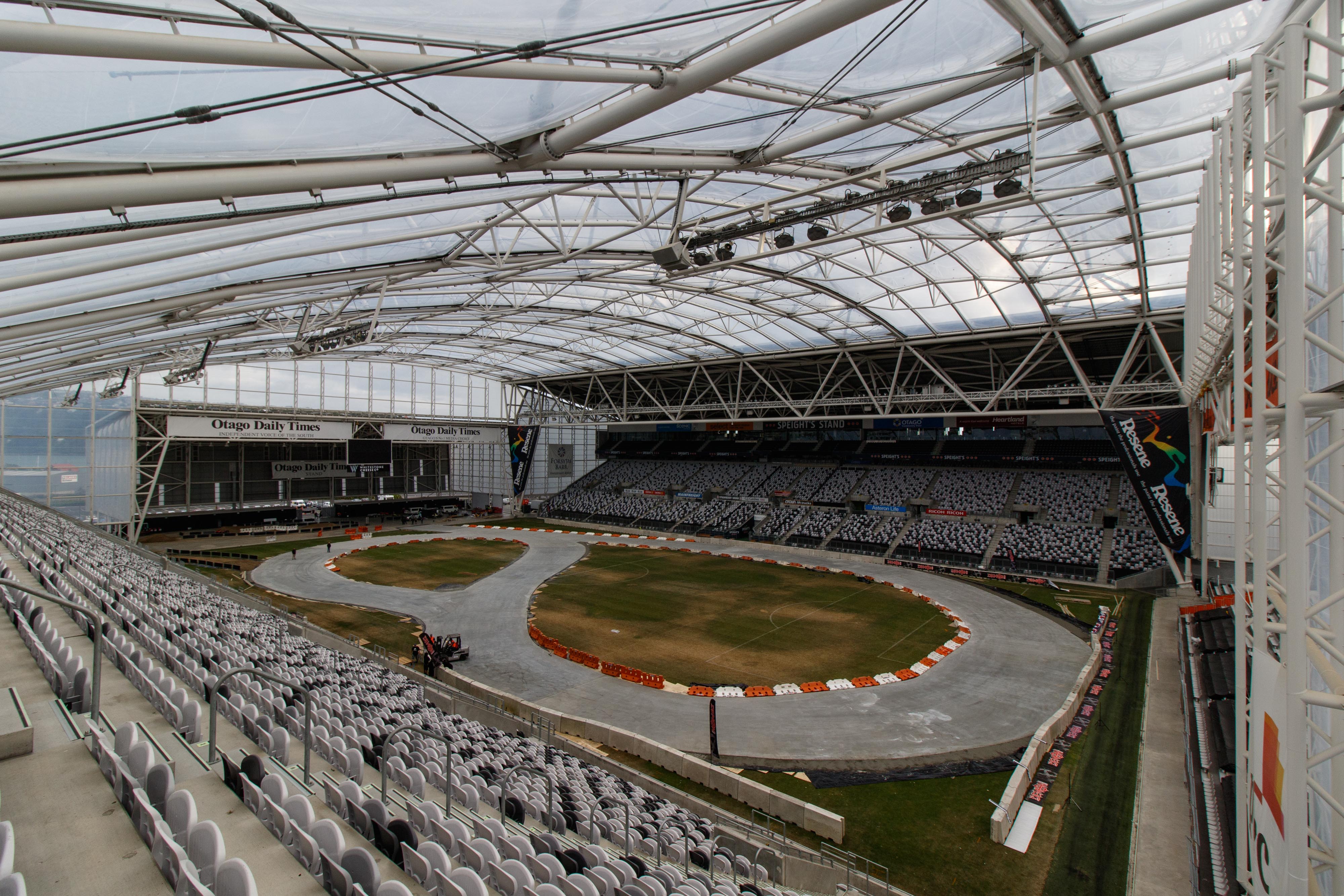 Covers come off concrete circuit at Forsyth Barr Stadium